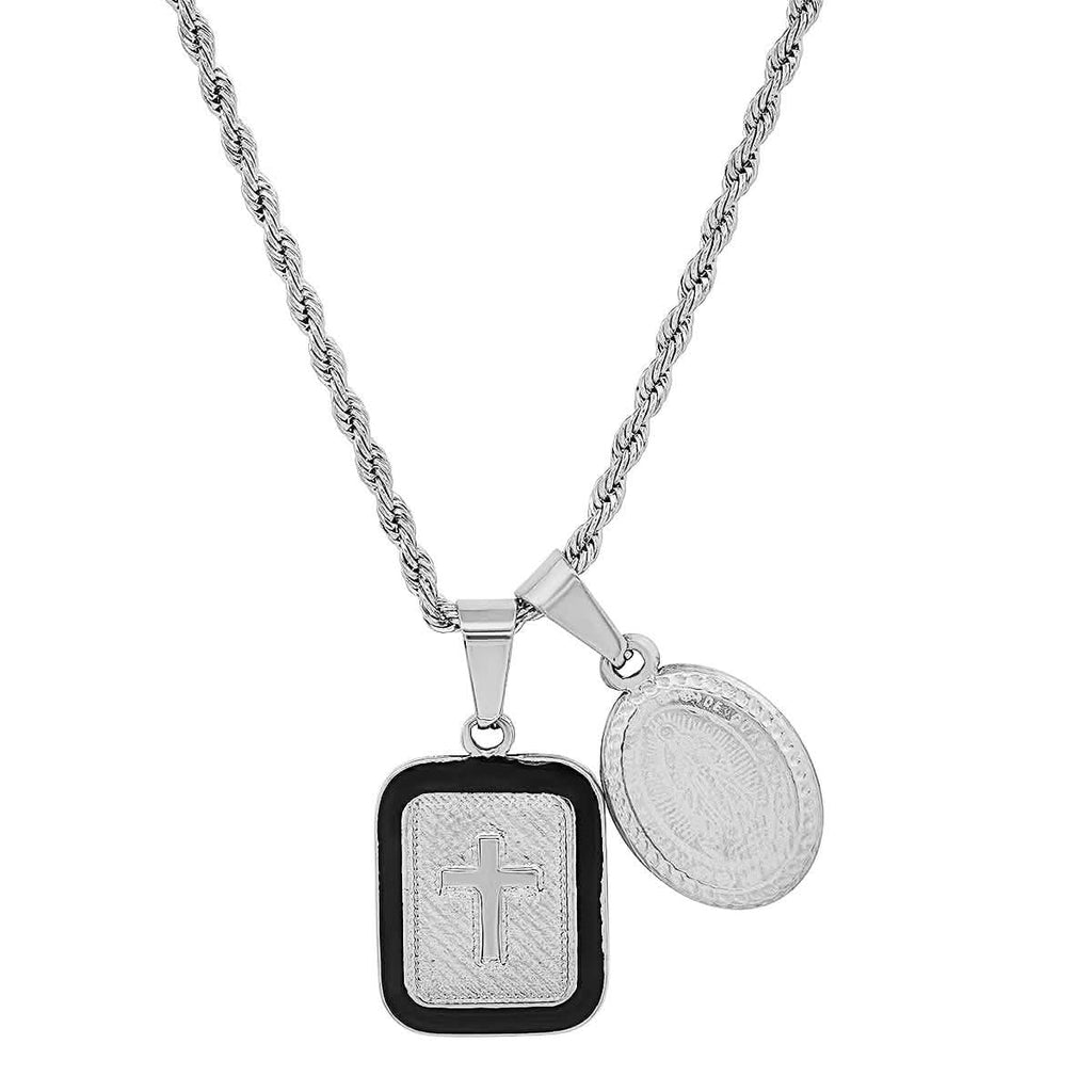 Men's Our Lady of Guadalupe and Black Enamel Dog Tag Pendant