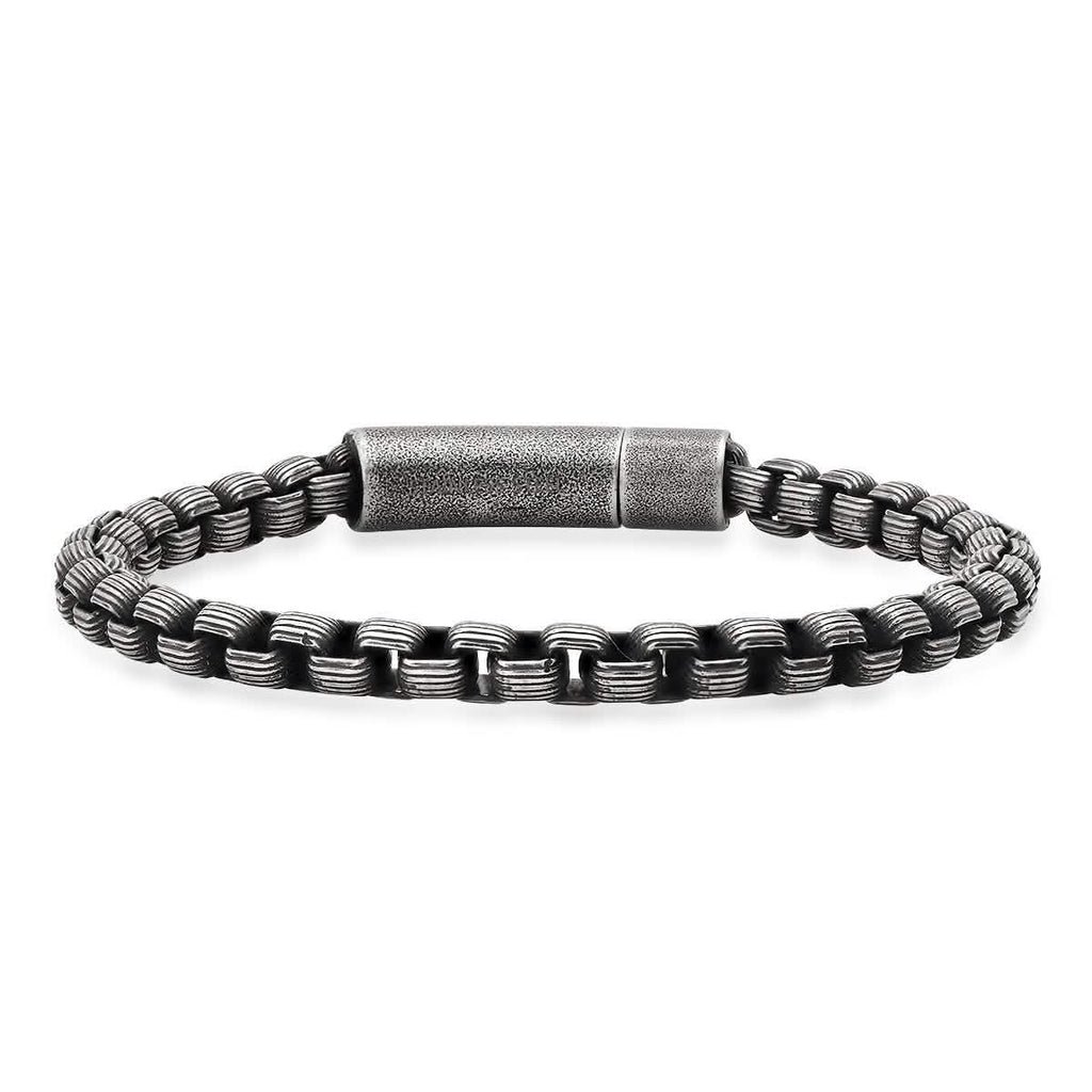 Men's Oxidized Stainless Steel Round Box Chain Bracelet