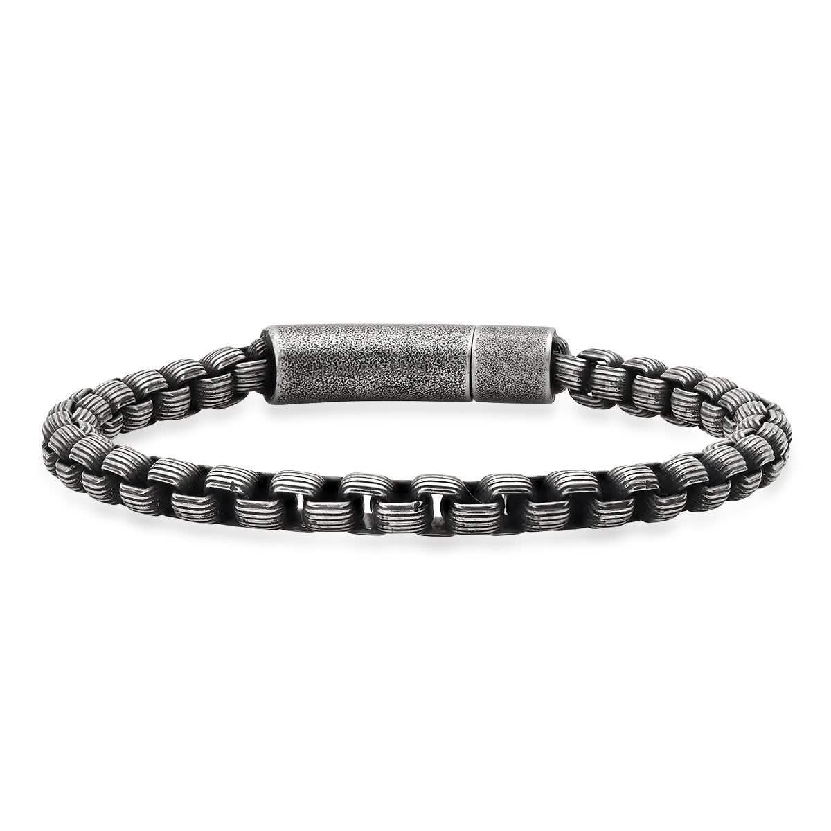Men's Oxidized Stainless Steel Round Box Chain Bracelet