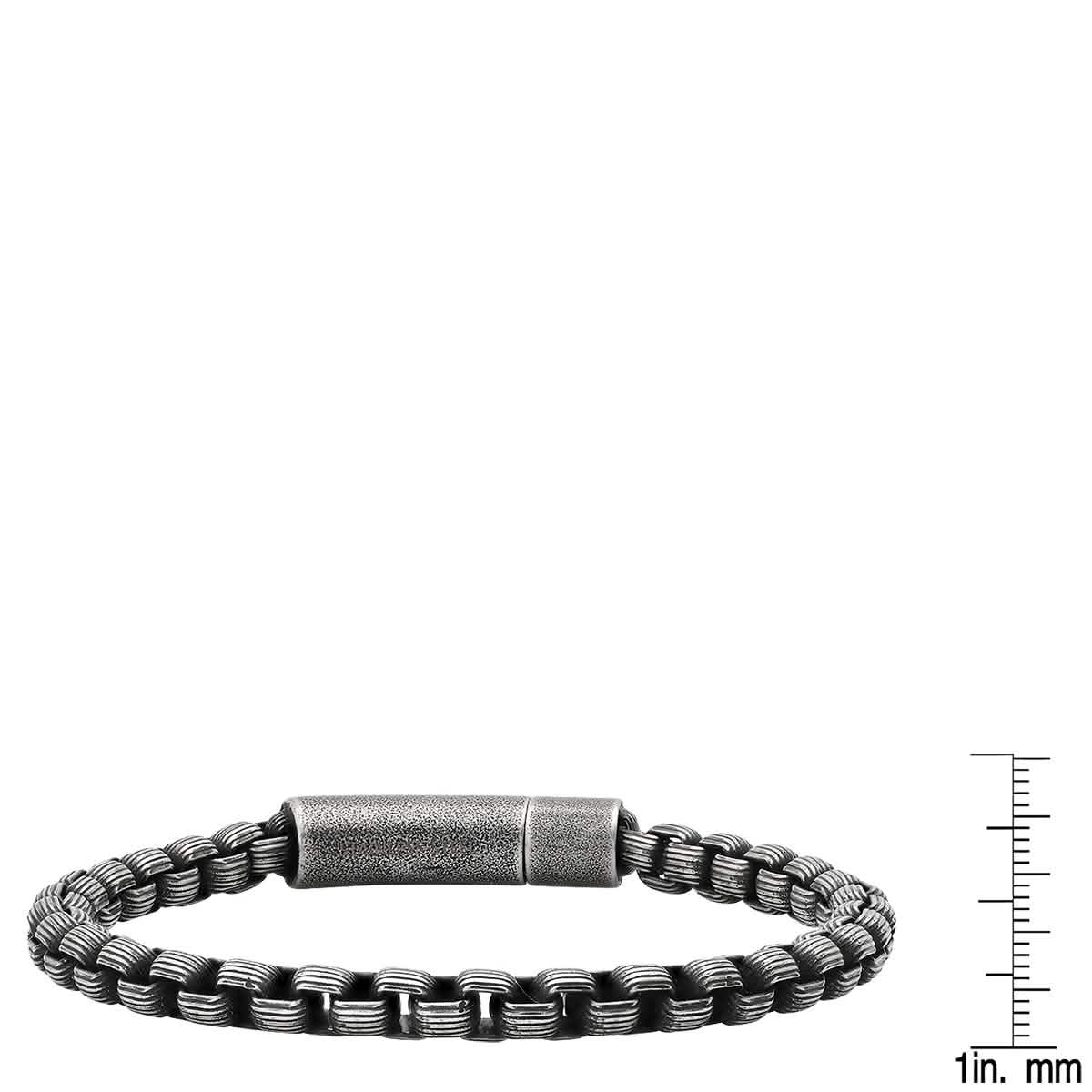 Men's Oxidized Stainless Steel Round Box Chain Bracelet