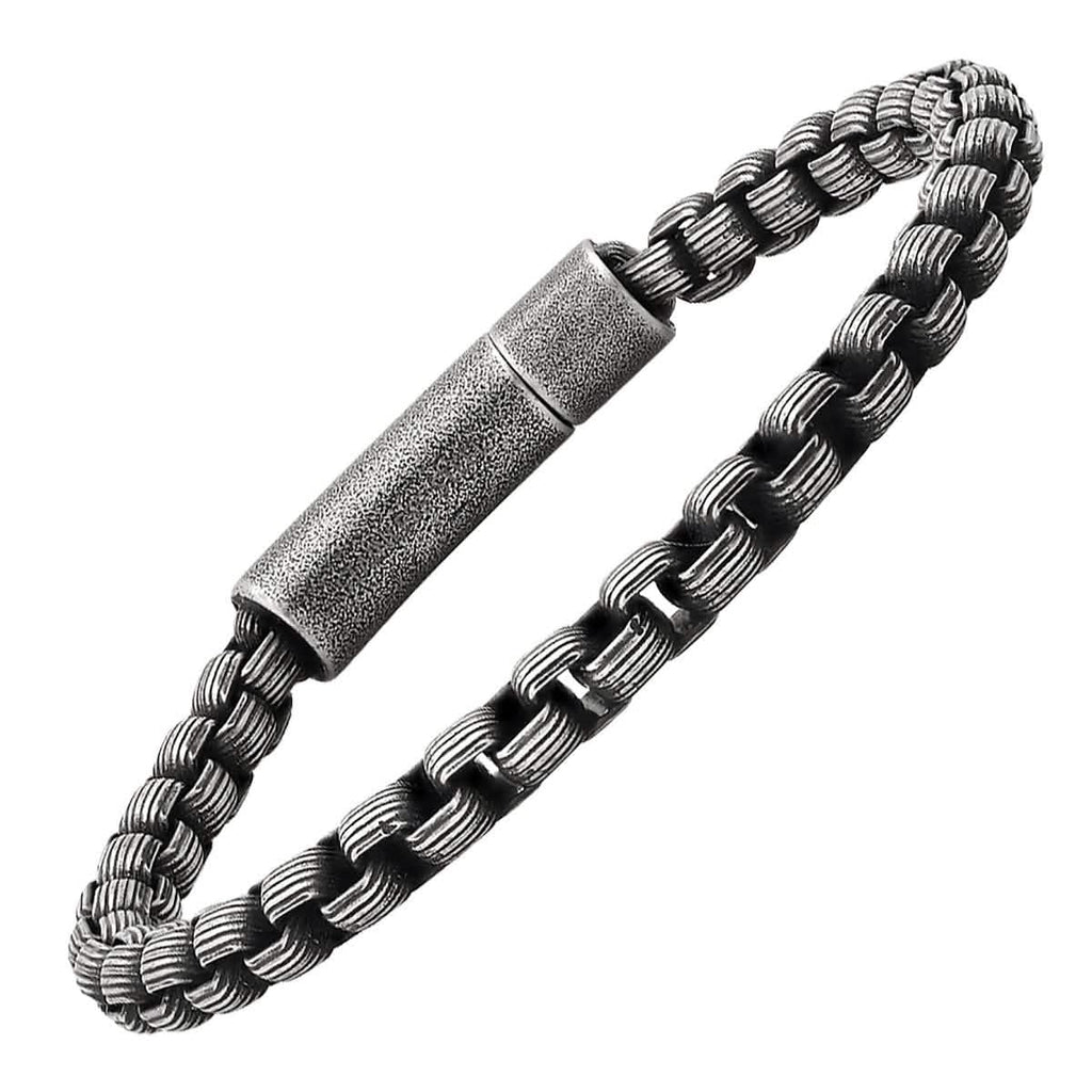 Men's Oxidized Stainless Steel Round Box Chain Bracelet