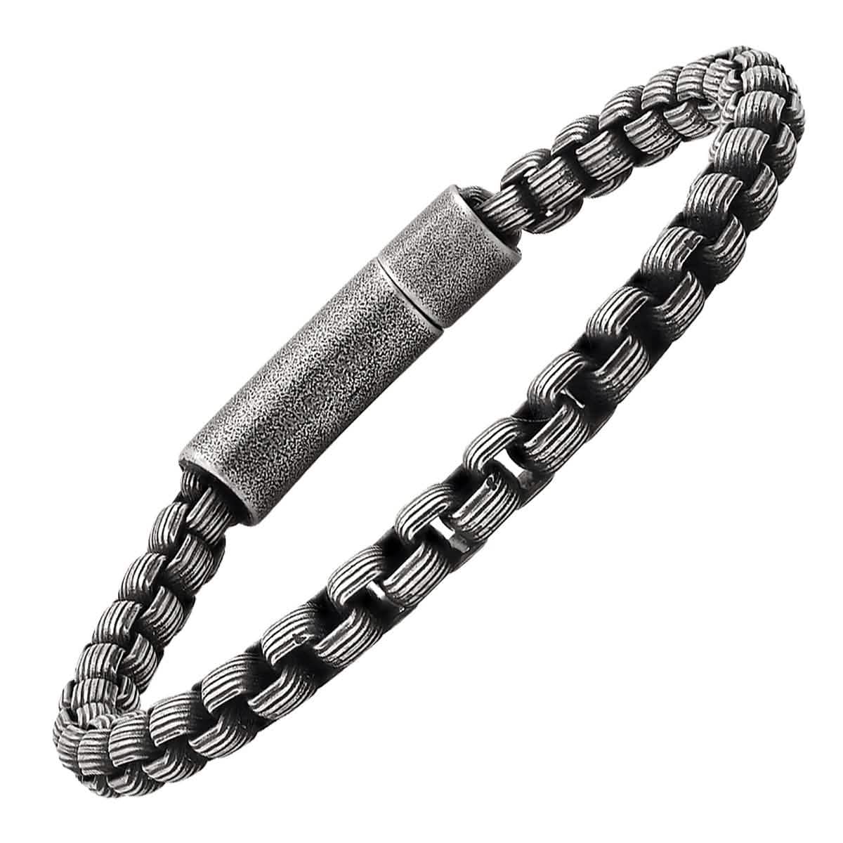 Men's Oxidized Stainless Steel Round Box Chain Bracelet