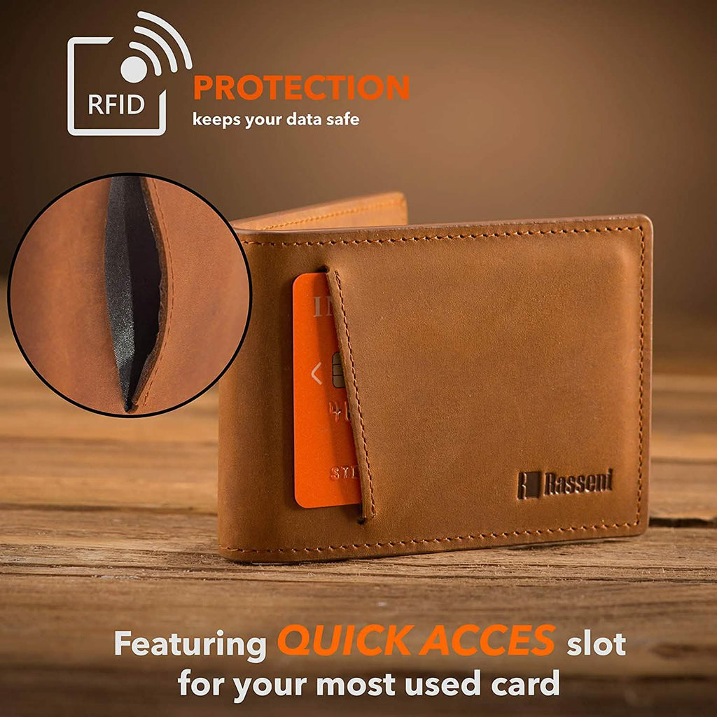 Men's Slim Leather Wallet with Money Clip Bifold Minimalist RFID Blocking Card