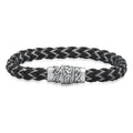 Men's Stainless Steel and Black Leather Braided Bracelet