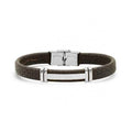 Men's Stainless Steel and Brown Leather ID Bracelet