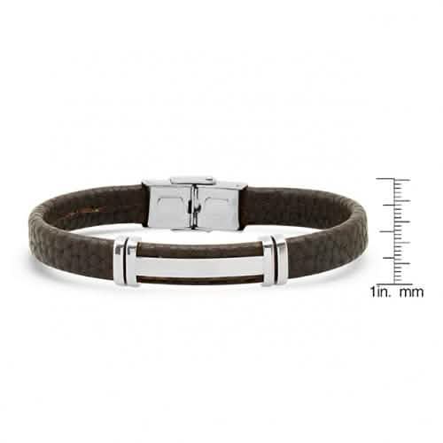 Men's Stainless Steel and Brown Leather ID Bracelet