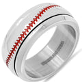 Men's Stainless Steel and Red Enamel Acceted Ring