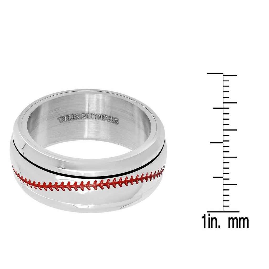 Men's Stainless Steel and Red Enamel Acceted Ring