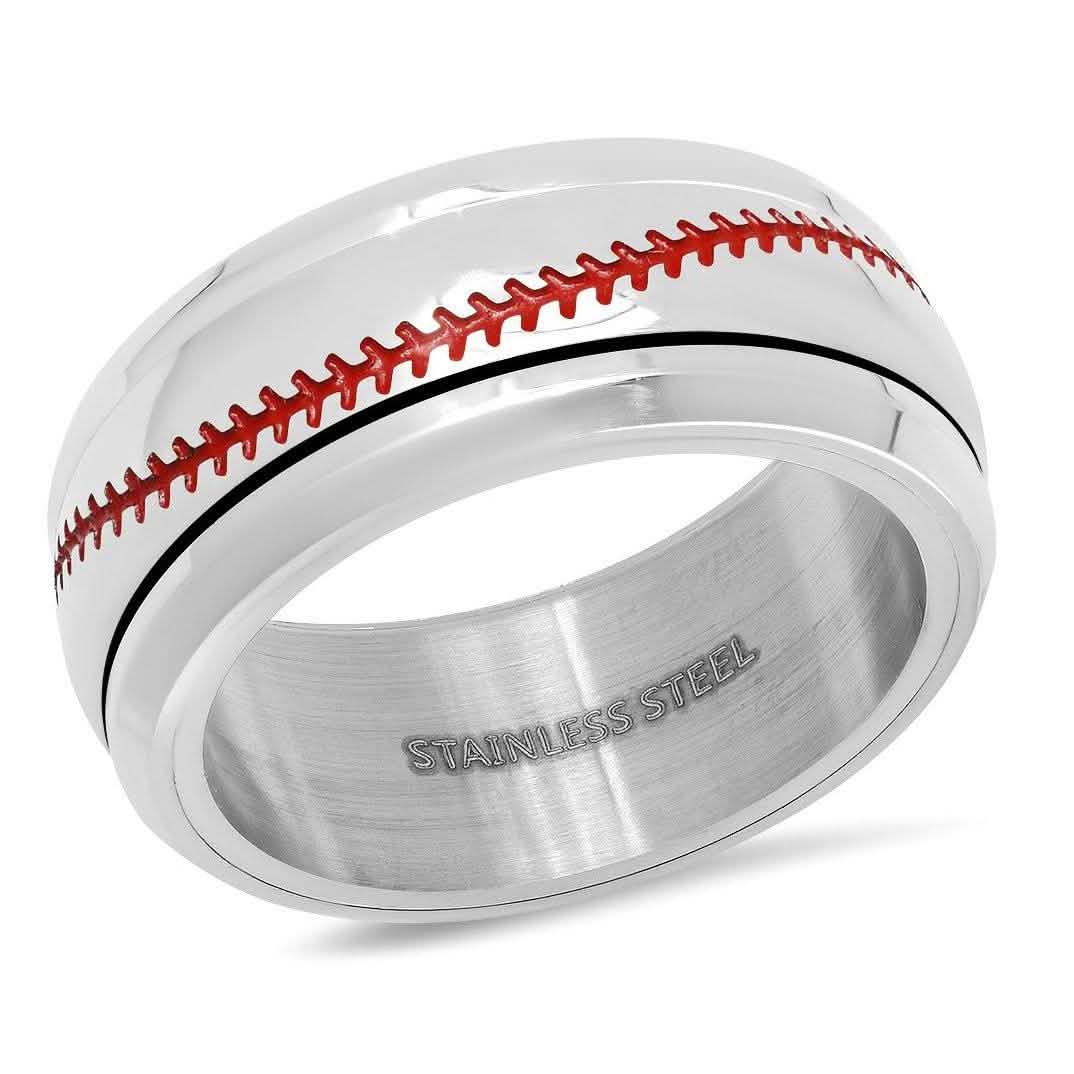 Men's Stainless Steel and Red Enamel Acceted Ring