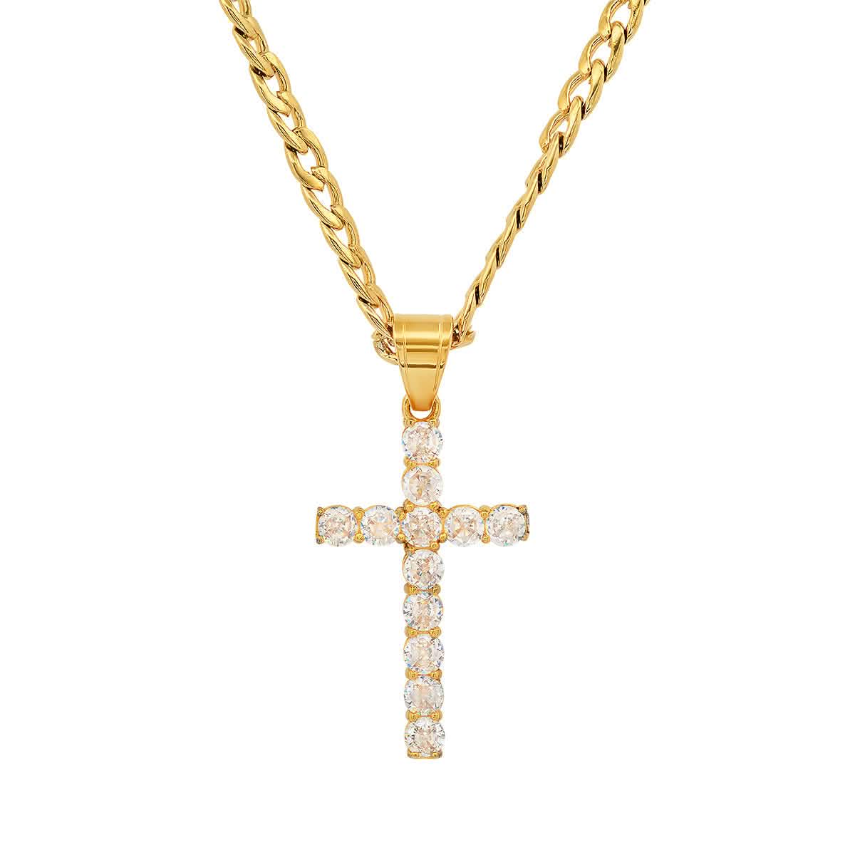 Men's Stainless Steel And Simulated Diamonds Cross Pendant