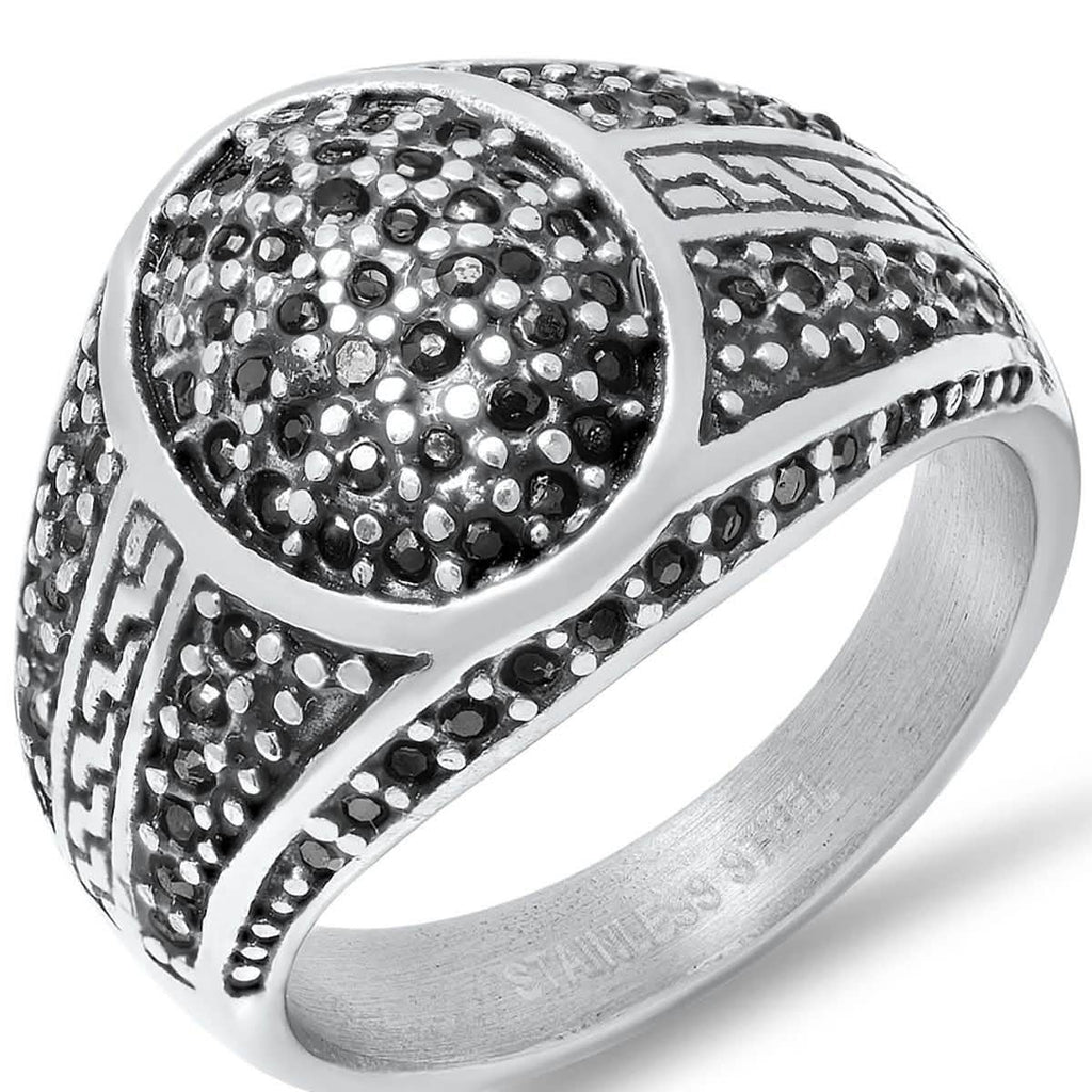 Men's Stainless Steel Black IP and Gray CZ Ring