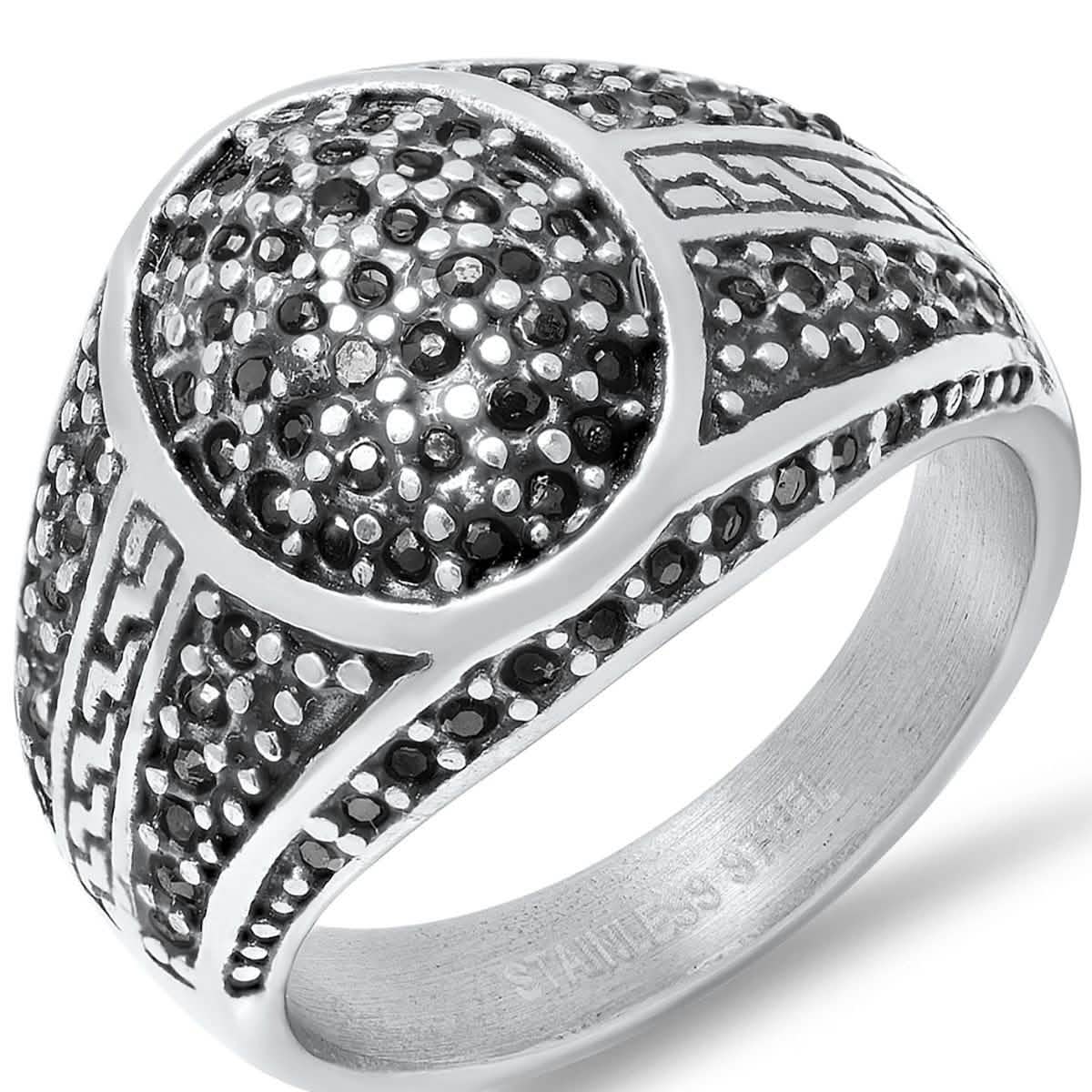 Men's Stainless Steel Black IP and Gray CZ Ring
