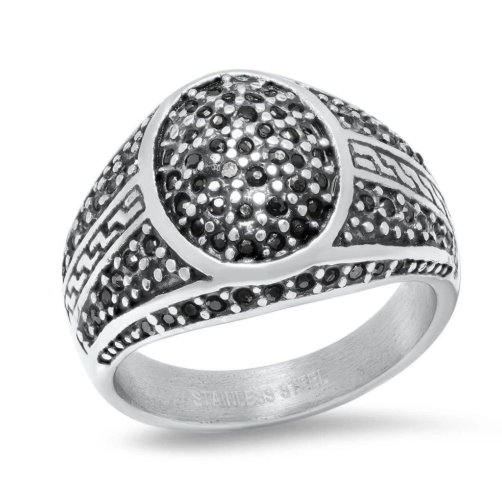 Men's Stainless Steel Black IP and Gray CZ Ring