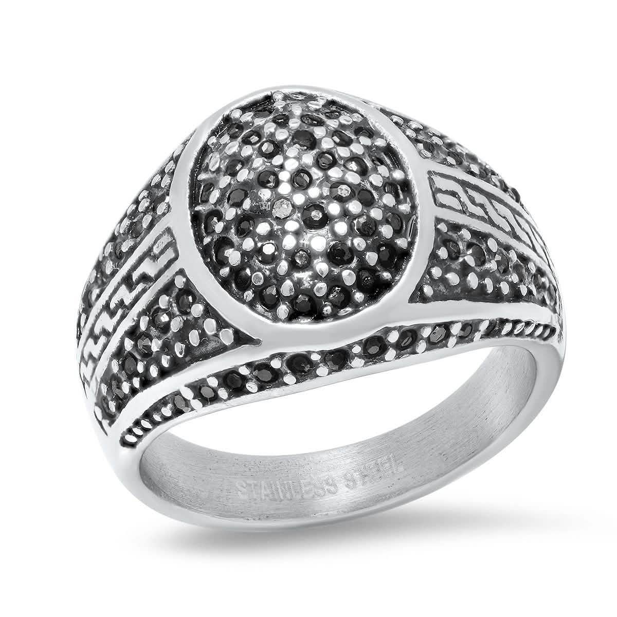 Men's Stainless Steel Black IP and Gray CZ Ring