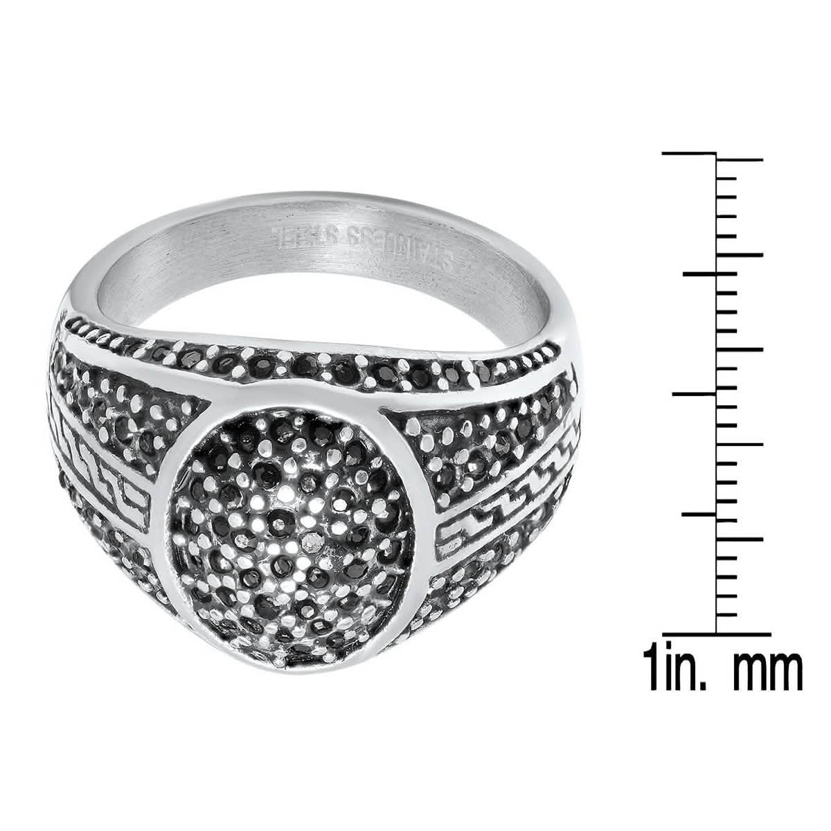 Men's Stainless Steel Black IP and Gray CZ Ring