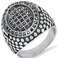 Men's Stainless Steel, Black IPand Gray CZ Pebble & Greek Key Accented Ring