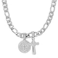 Men's Stainless Steel Cross and Our Father Prayer Round Pendant