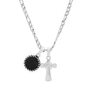 Men's Stainless Steel Cross and Round Black Enamel Pendant