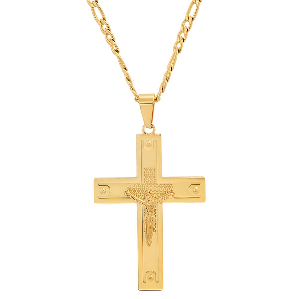 Men's Stainless Steel Crucifix Pendant with Studs