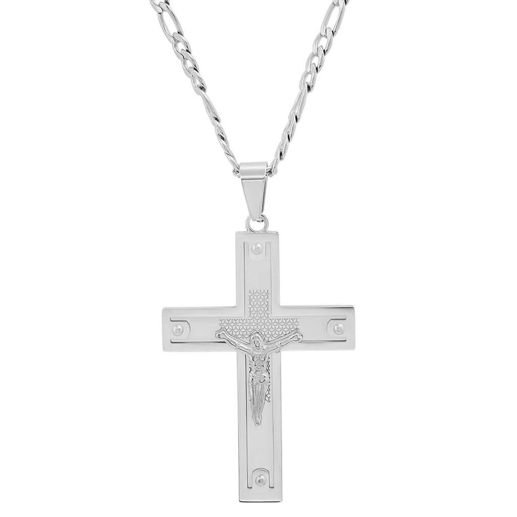 Men's Stainless Steel Crucifix Pendant with Studs