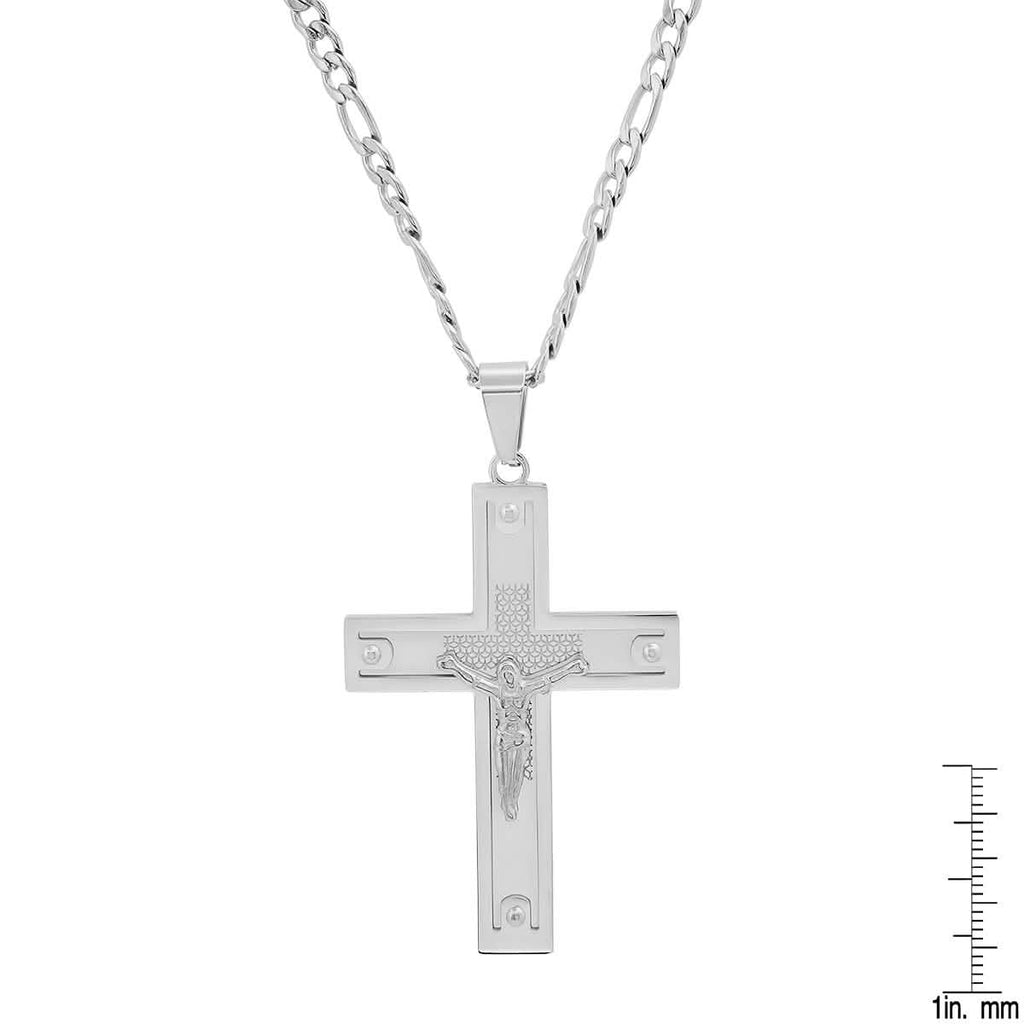 Men's Stainless Steel Crucifix Pendant with Studs