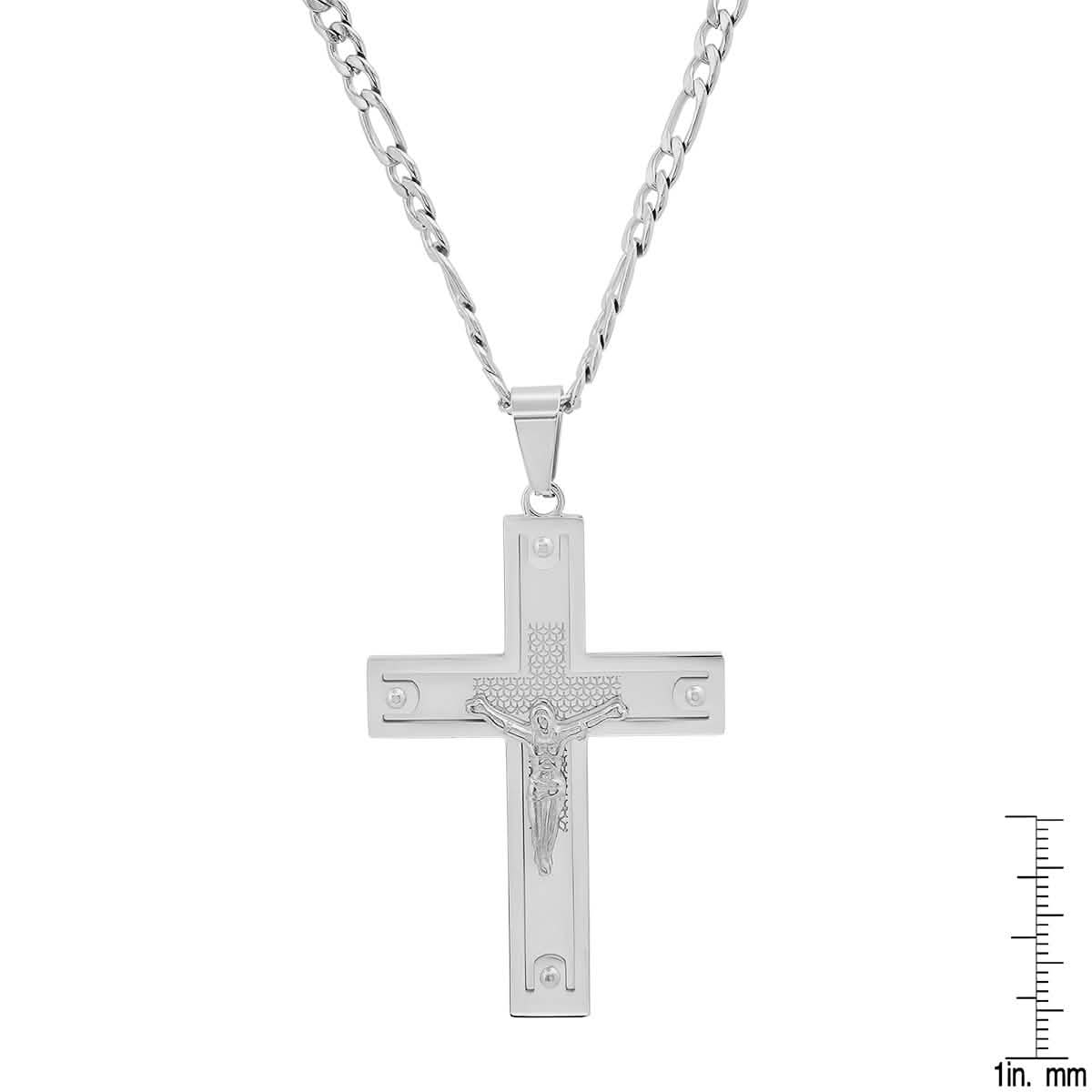 Men's Stainless Steel Crucifix Pendant with Studs