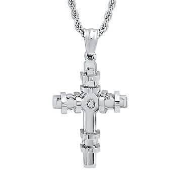 Men's Stainless Steel CZ Cross Pendant