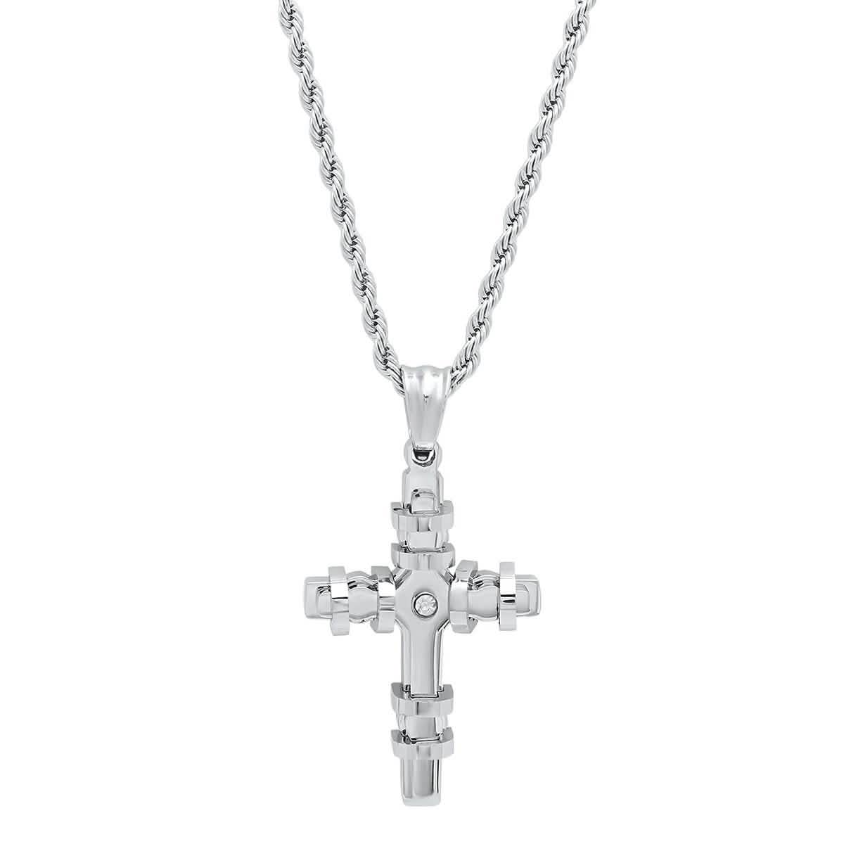 Men's Stainless Steel CZ Cross Pendant
