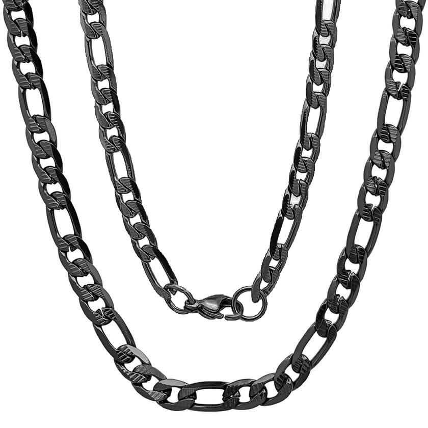 Men's Stainless Steel Diamond Cut Figaro Necklace by Steeltime