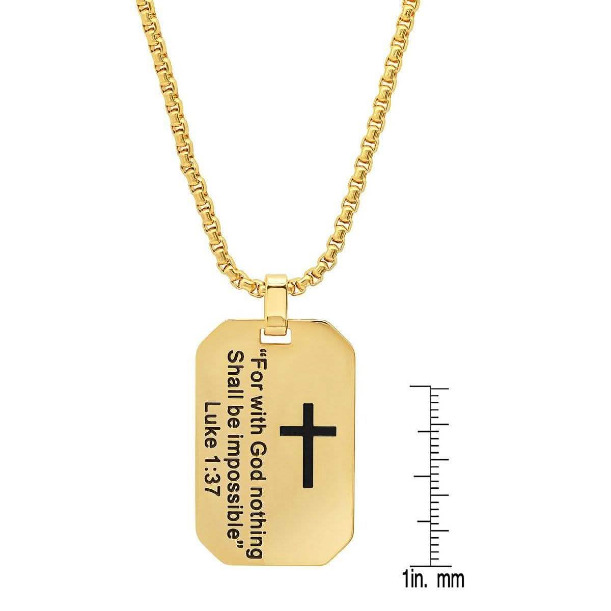 Men's Stainless Steel "For with God nothing Shall be Impossible" Dog Tag Pendant