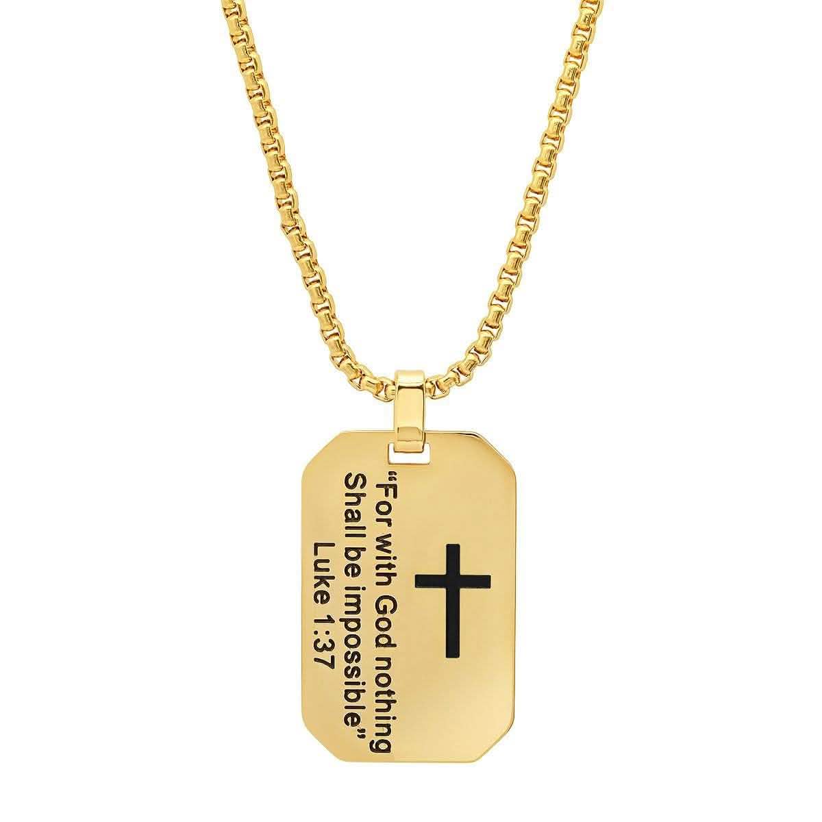 Men's Stainless Steel "For with God nothing Shall be Impossible" Dog Tag Pendant