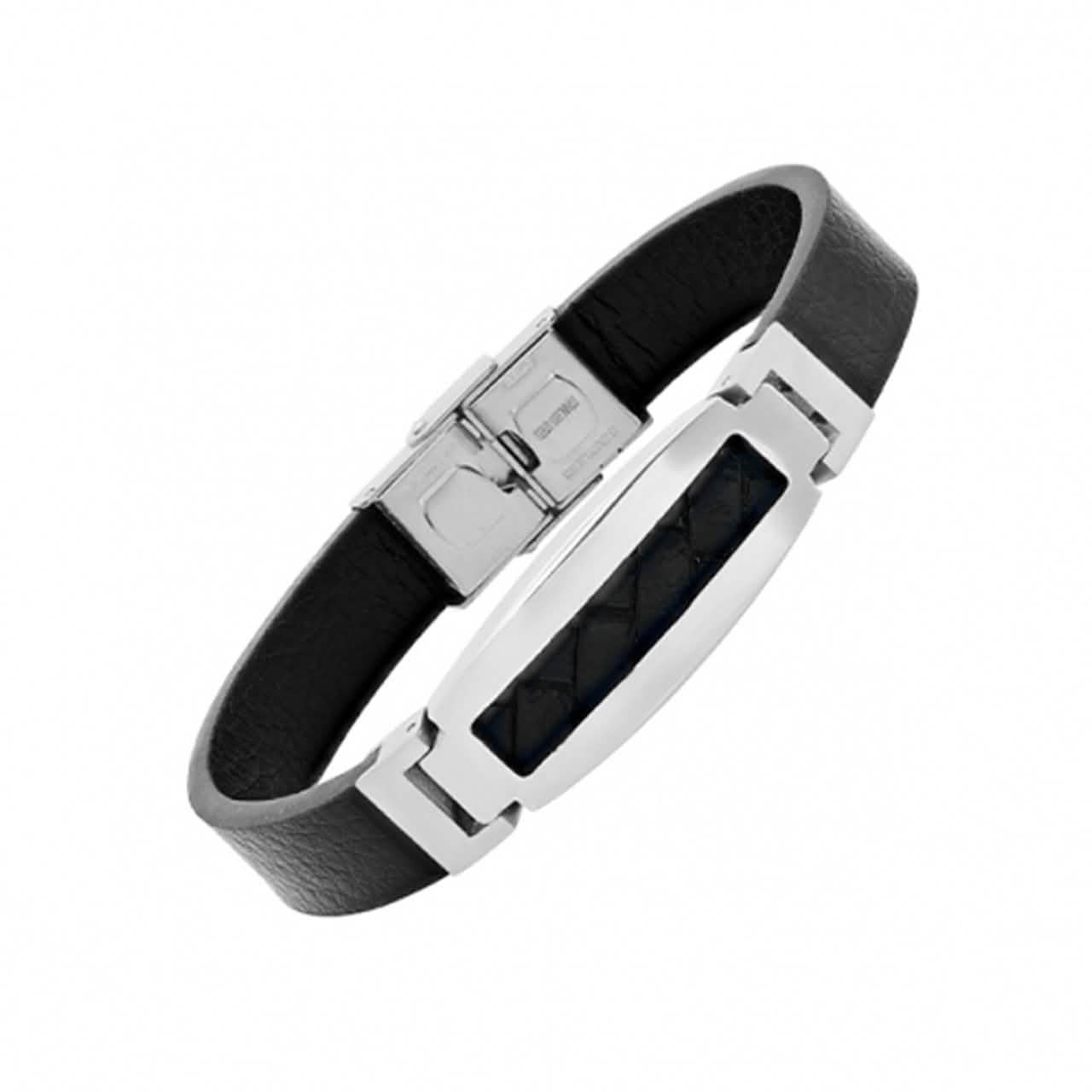 Men’s Stainless Steel Mesh Leather Bracelet