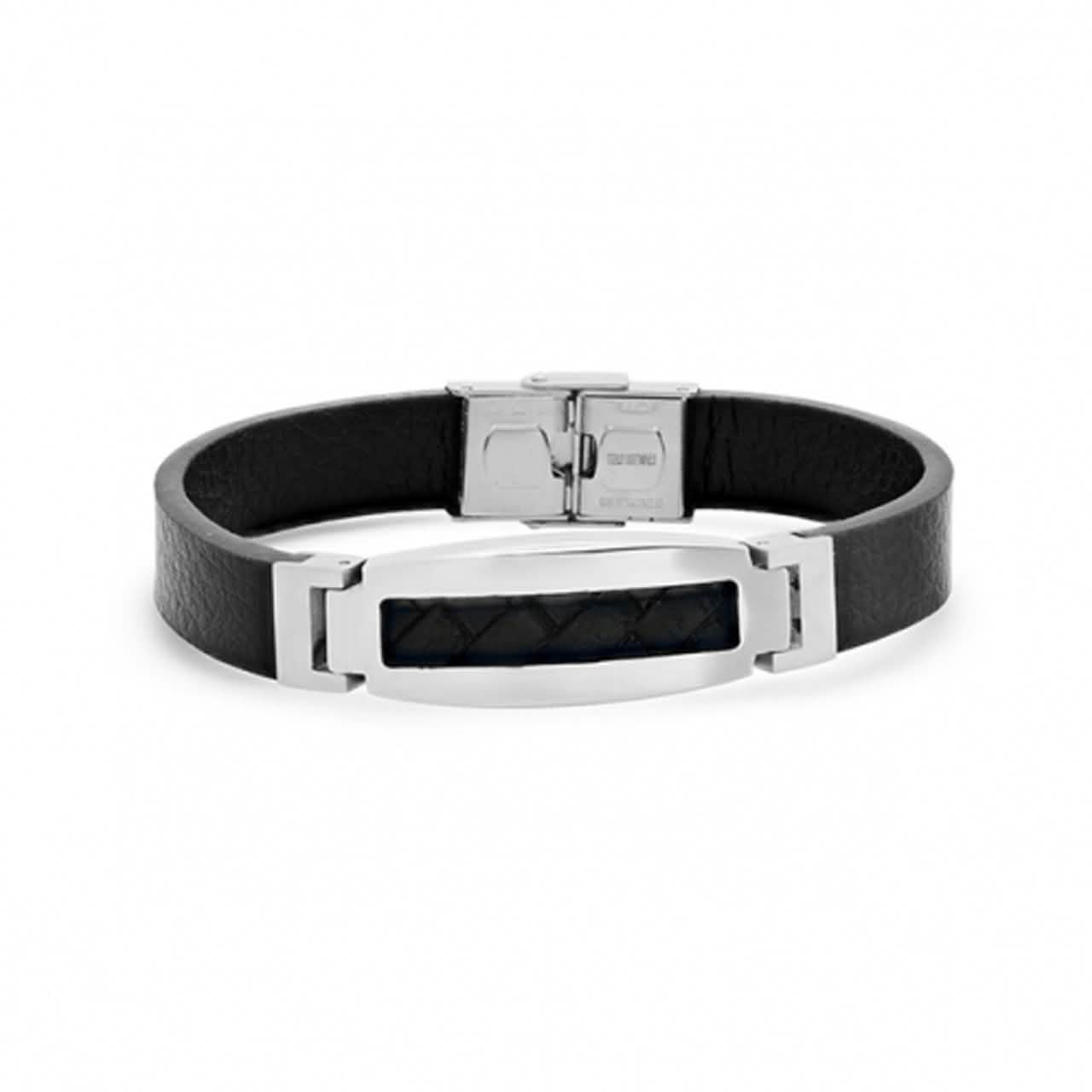 Men’s Stainless Steel Mesh Leather Bracelet