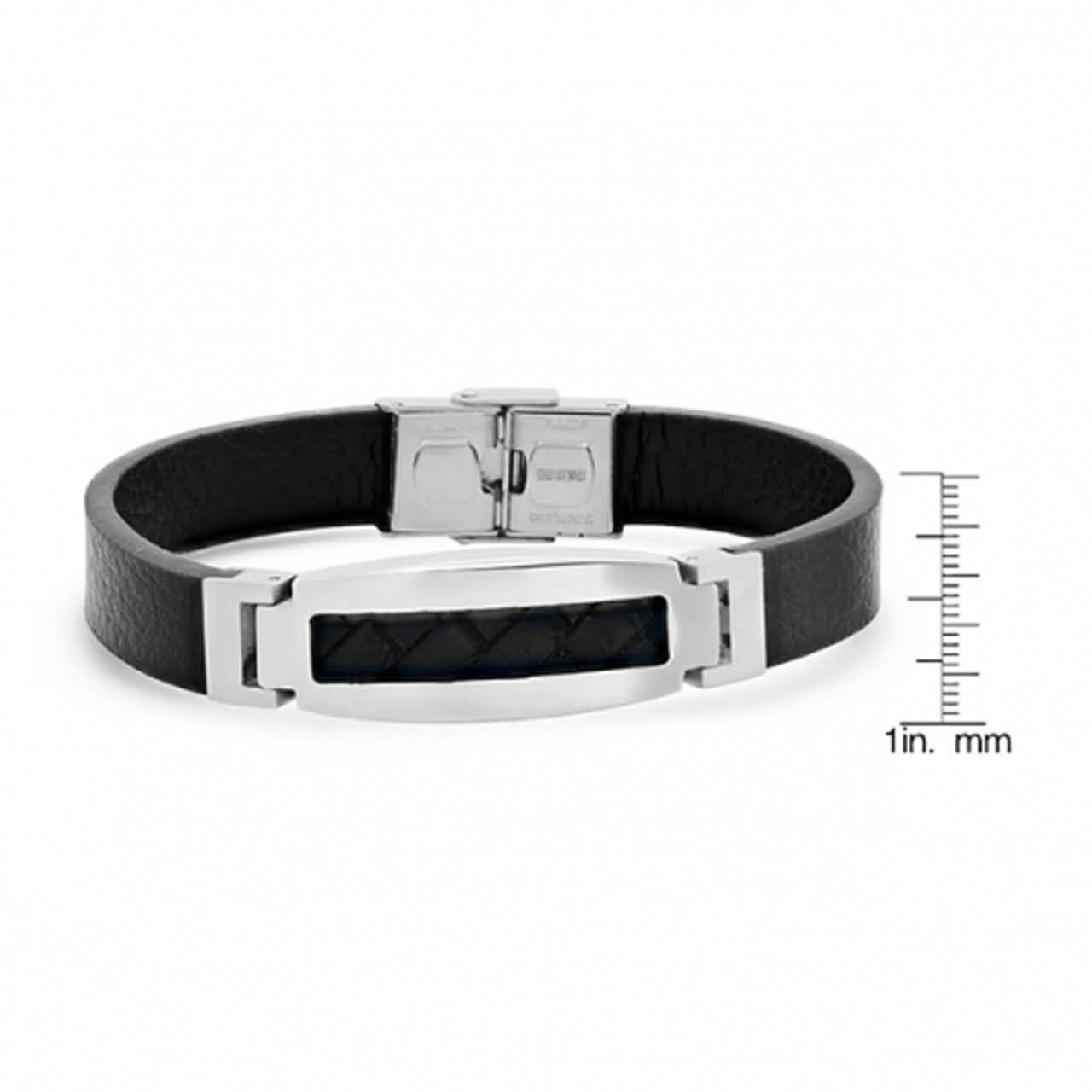 Men’s Stainless Steel Mesh Leather Bracelet