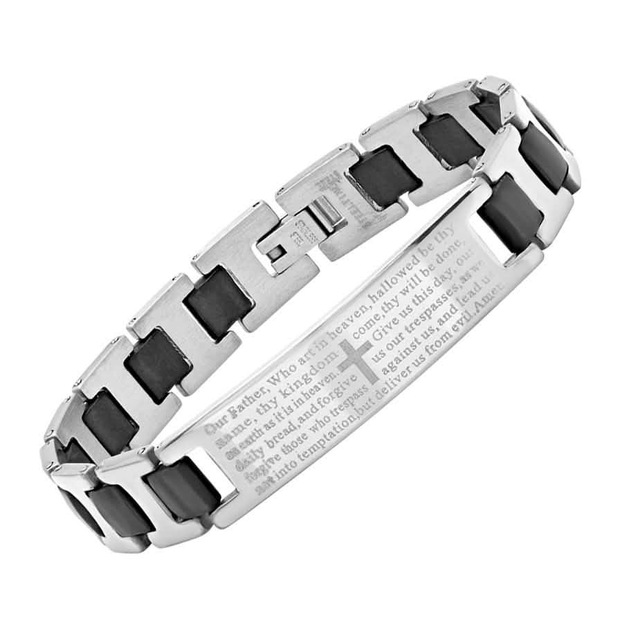 Men's Stainless Steel Our Father Prayer Link Bracelet