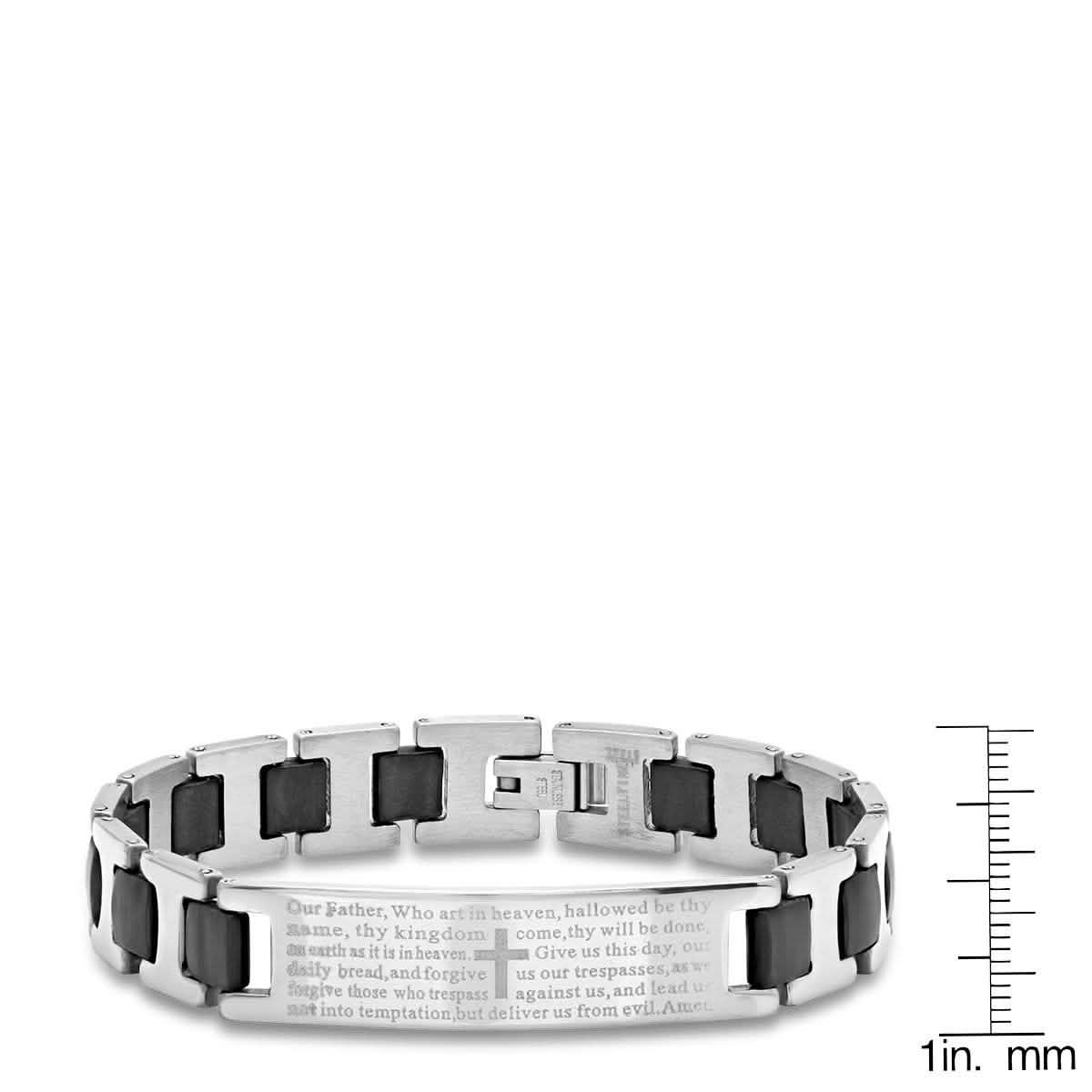 Men's Stainless Steel Our Father Prayer Link Bracelet