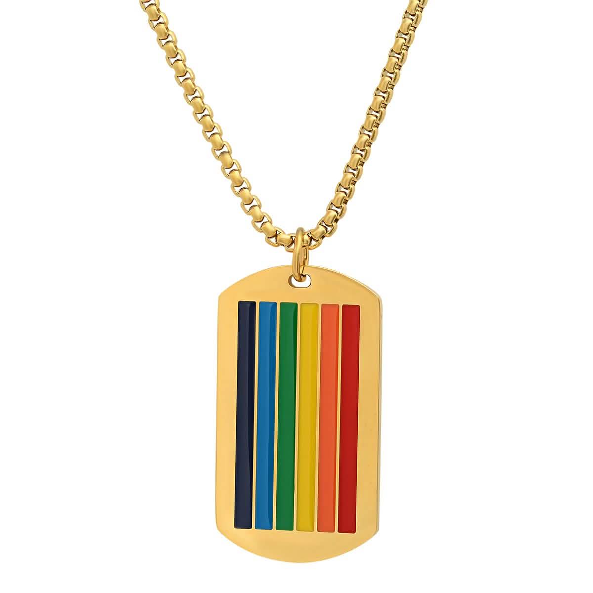 Men's Stainless Steel Rainbow Pride Dog Tag Pendant