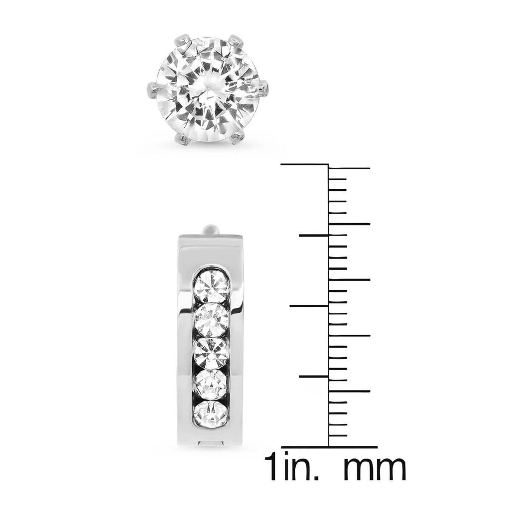 Men's Stainless Steel Simulated Diamond Huggie and Stud Earrings Set