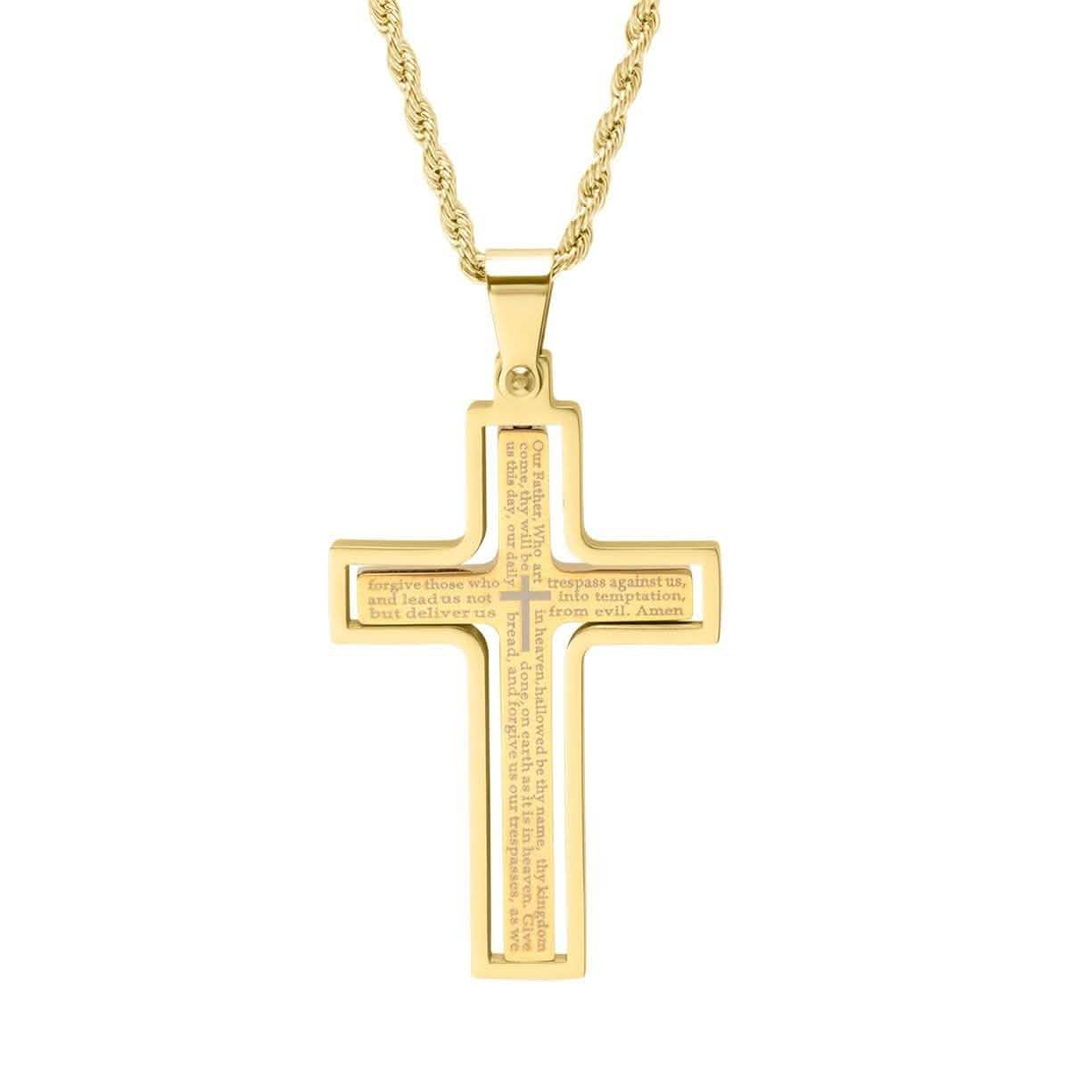 Men's Stainless Steel The Lord's Prayer Rotating Cross Pendant Necklace