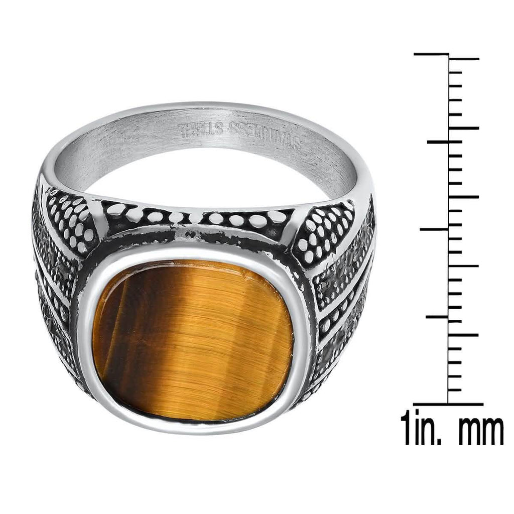Men's Stainless Steel Tiger Eye and Gray CZ Ring