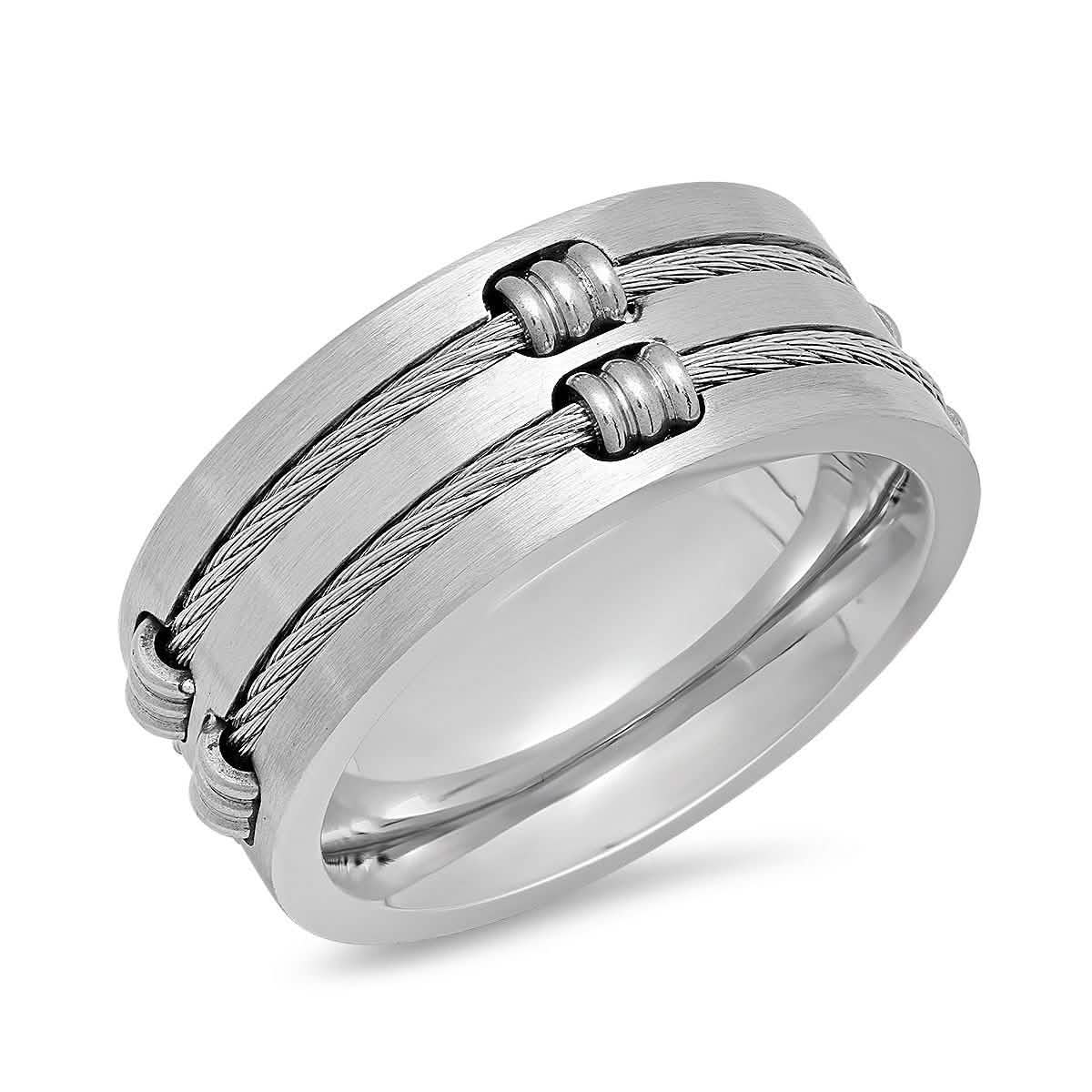 Men's Stainless Steel Wire Inlay Ring