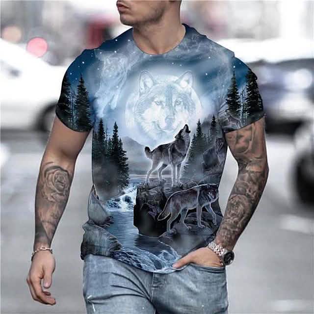 Men's T-Shirt 3D Animal Print Short Sleeve Daily Tops Streetwear Exaggerated Rainbow