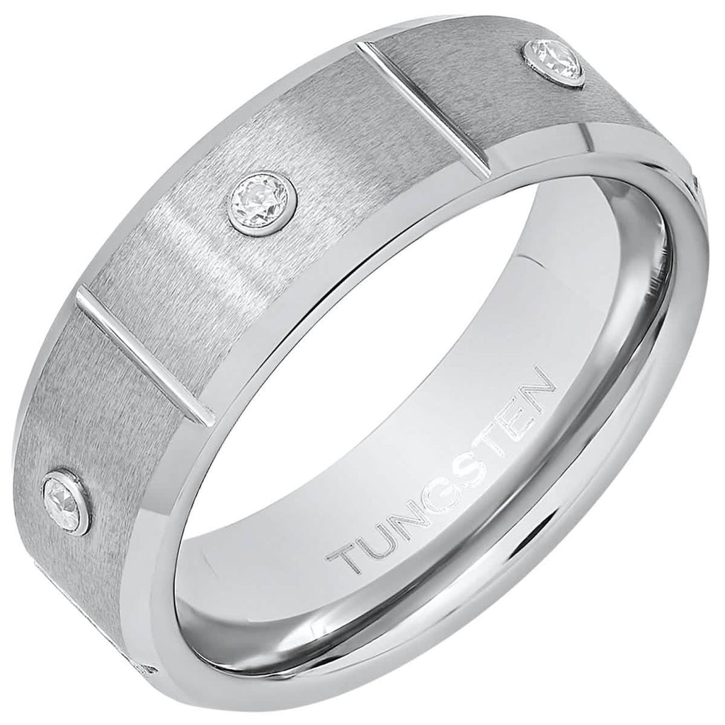 Men's Tungsten and Simulated Diamonds Band Ring