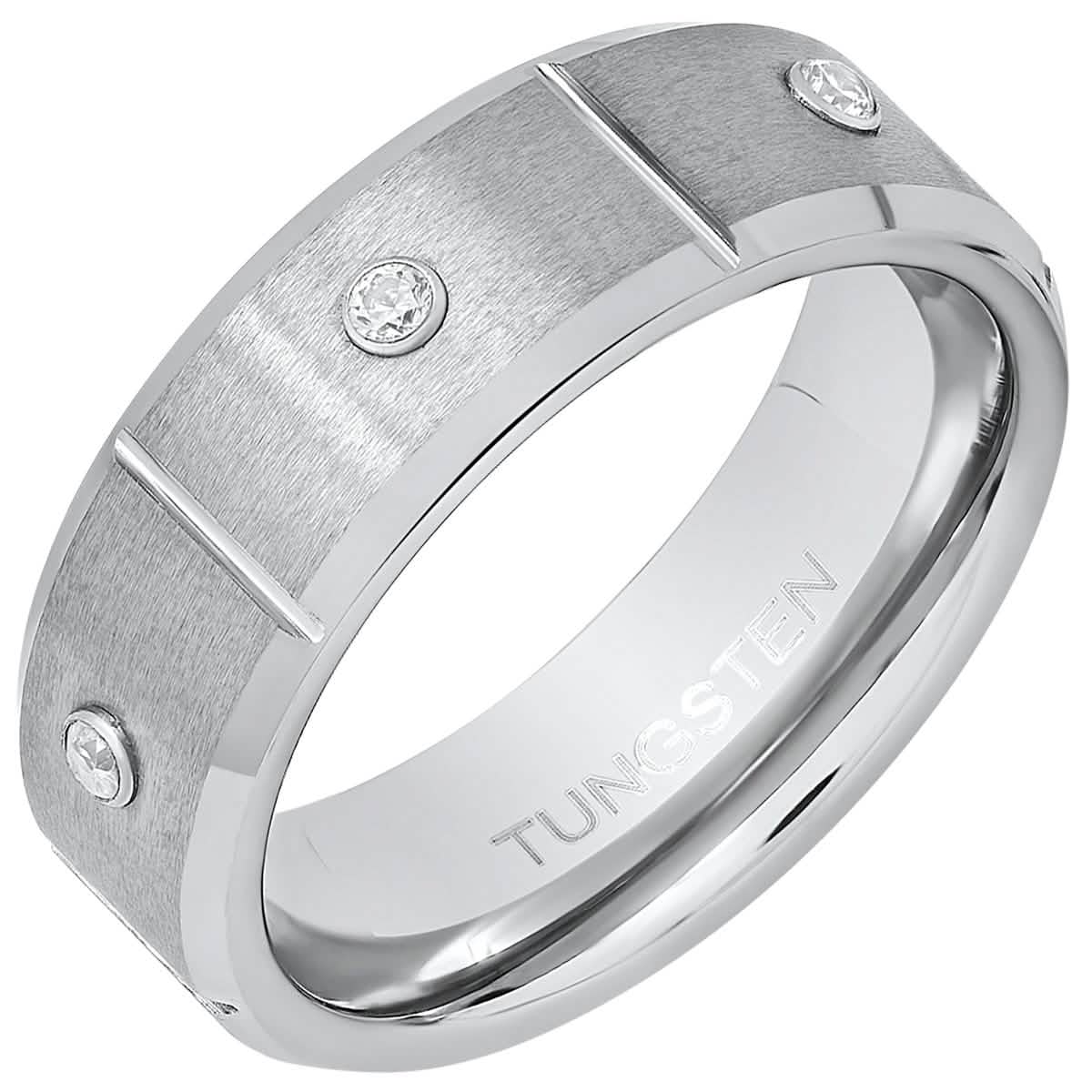 Men's Tungsten and Simulated Diamonds Band Ring