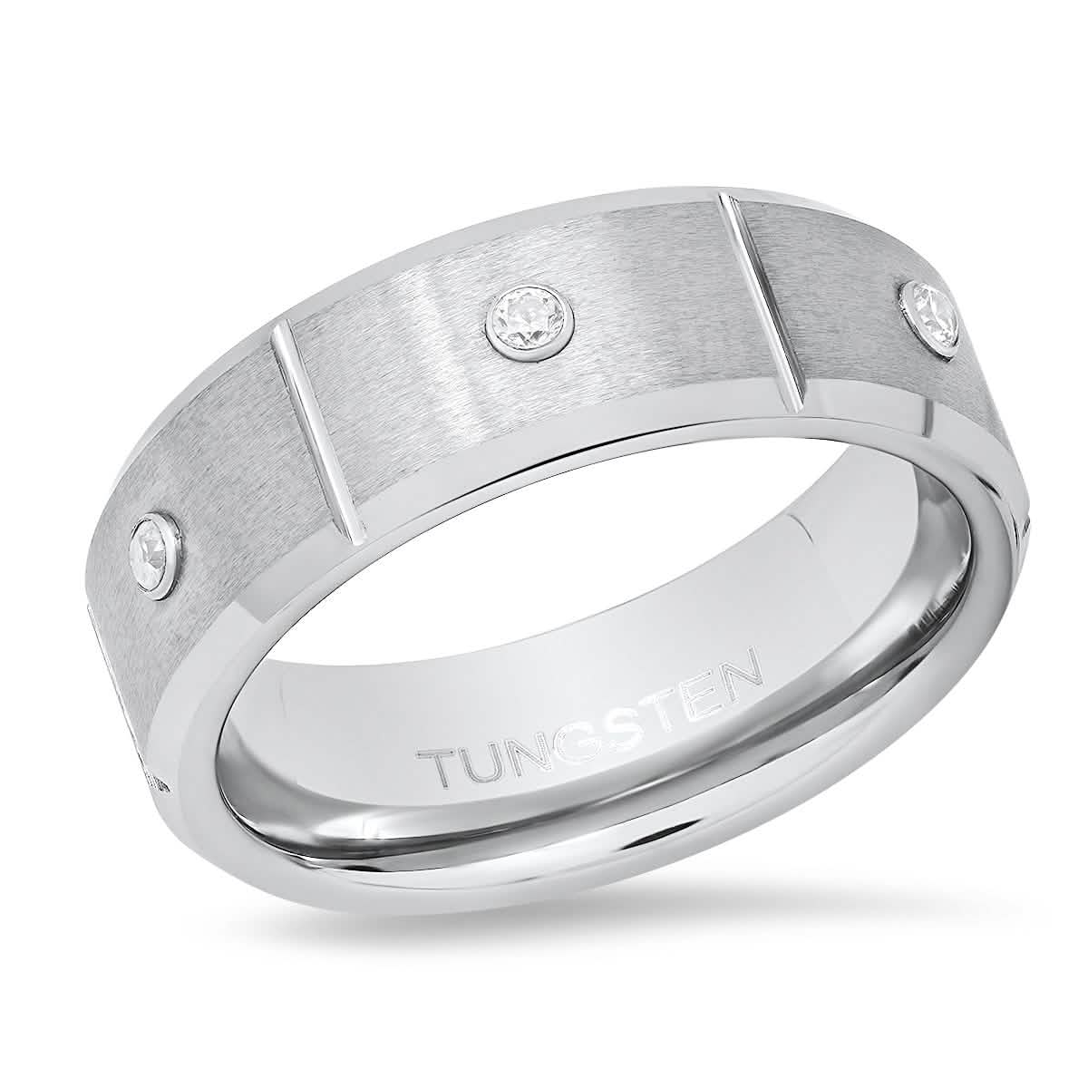 Men's Tungsten and Simulated Diamonds Band Ring