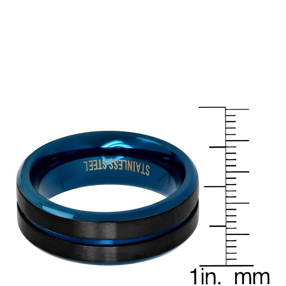 Men's Two Tone Black and Blue IP Stainless Steel Band Ring