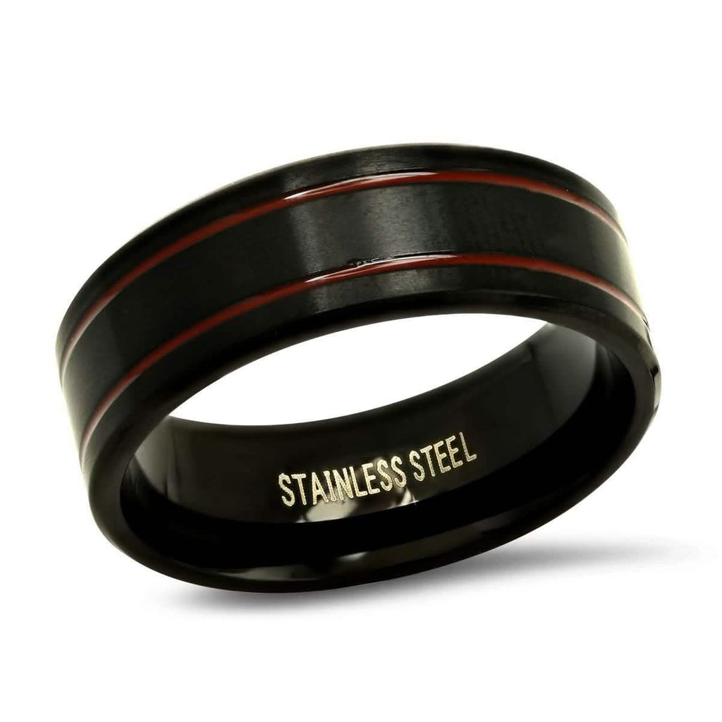 Men's Two-Tone Black and Red IP Stainless Steel Ring