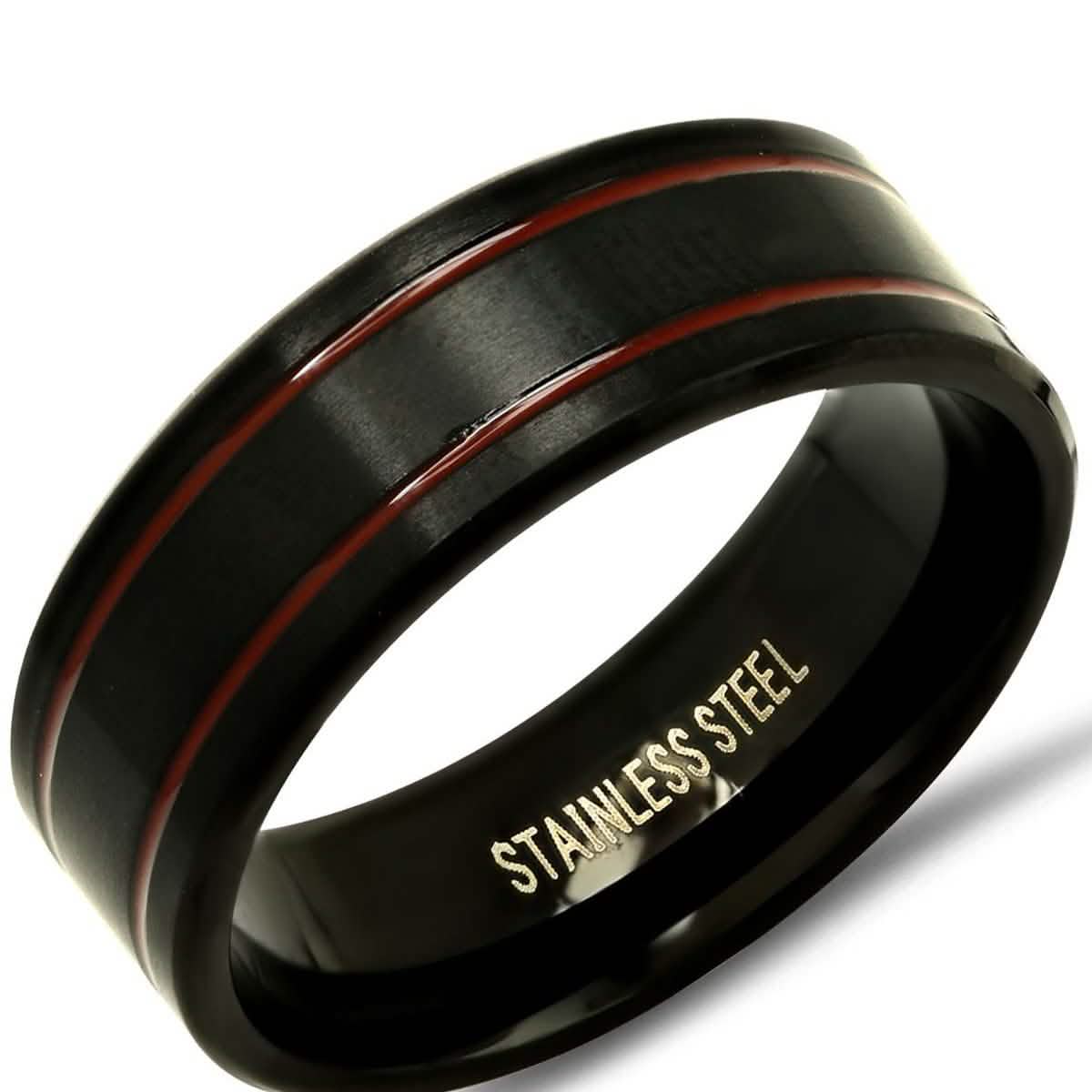 Men's Two-Tone Black and Red IP Stainless Steel Ring