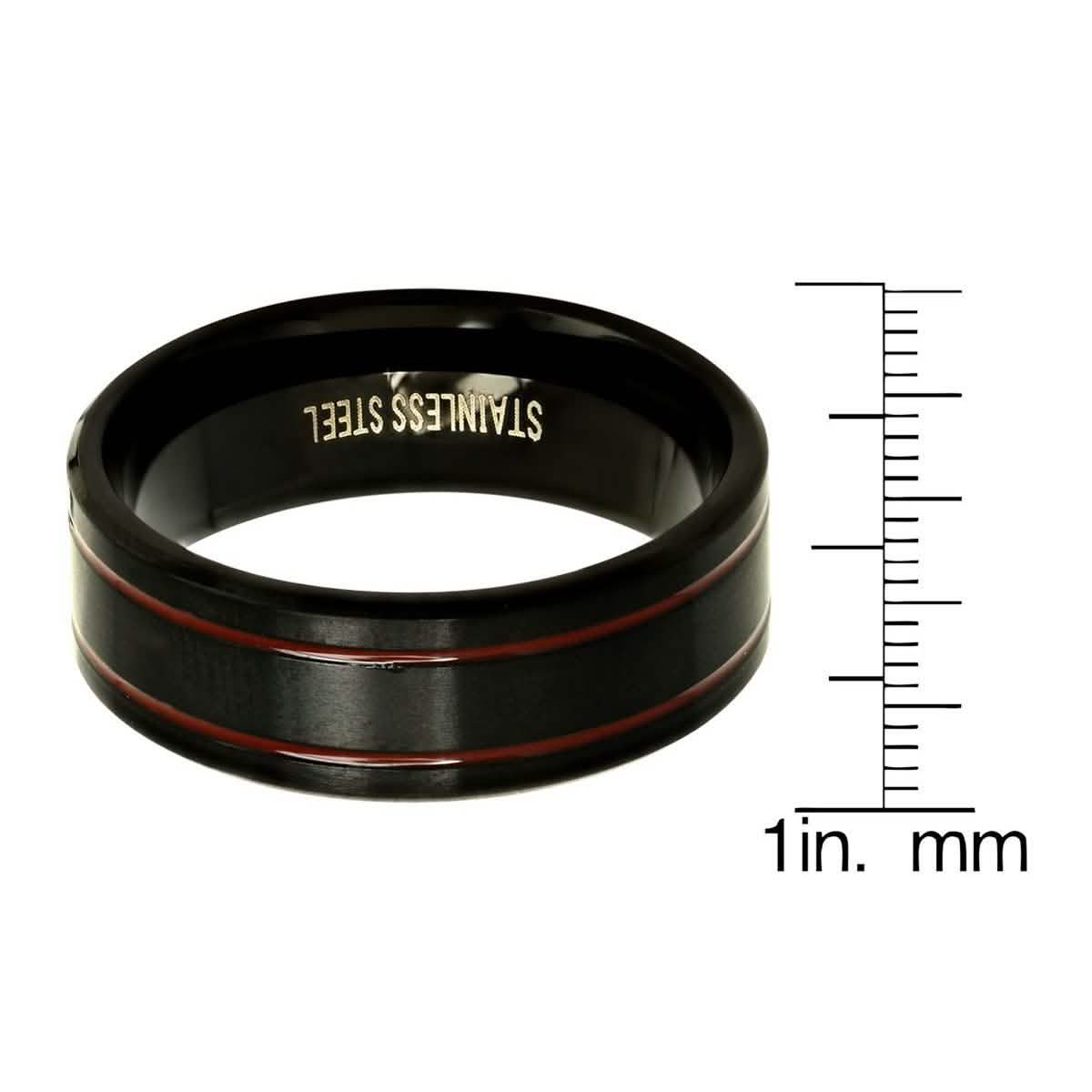 Men's Two-Tone Black and Red IP Stainless Steel Ring