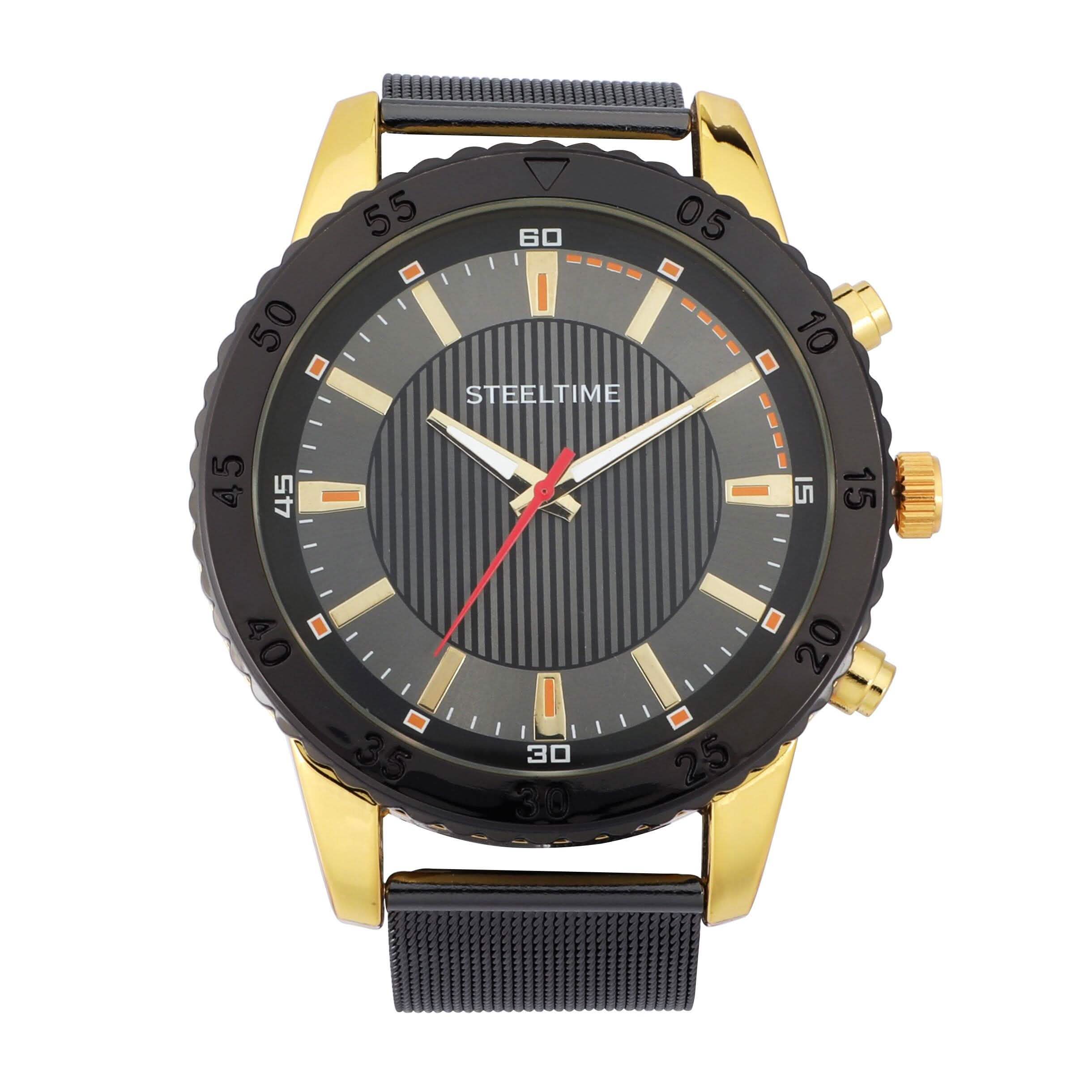Men's Two Tone Black IP and 18k Gold Watch with 18k Gold Box Chain Bracelet